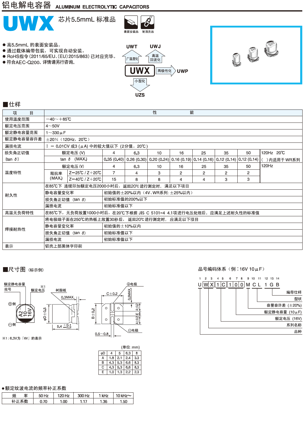 UWX标准品铝电解电容 UWX标准品铝电解电容